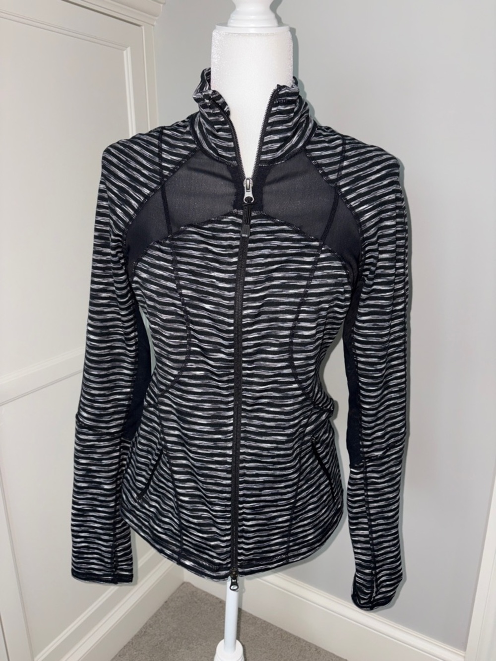 Zella Black & Gray Striped Full-Zip Utility Jacket
